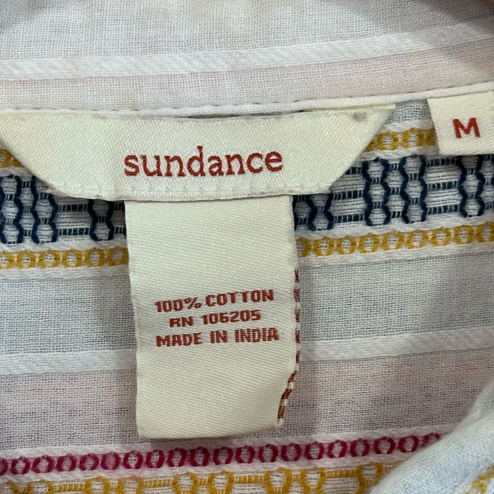 Sundance cotton top M button up long sleeve embroidered striped windowpane shirt - Picture 6 of 10